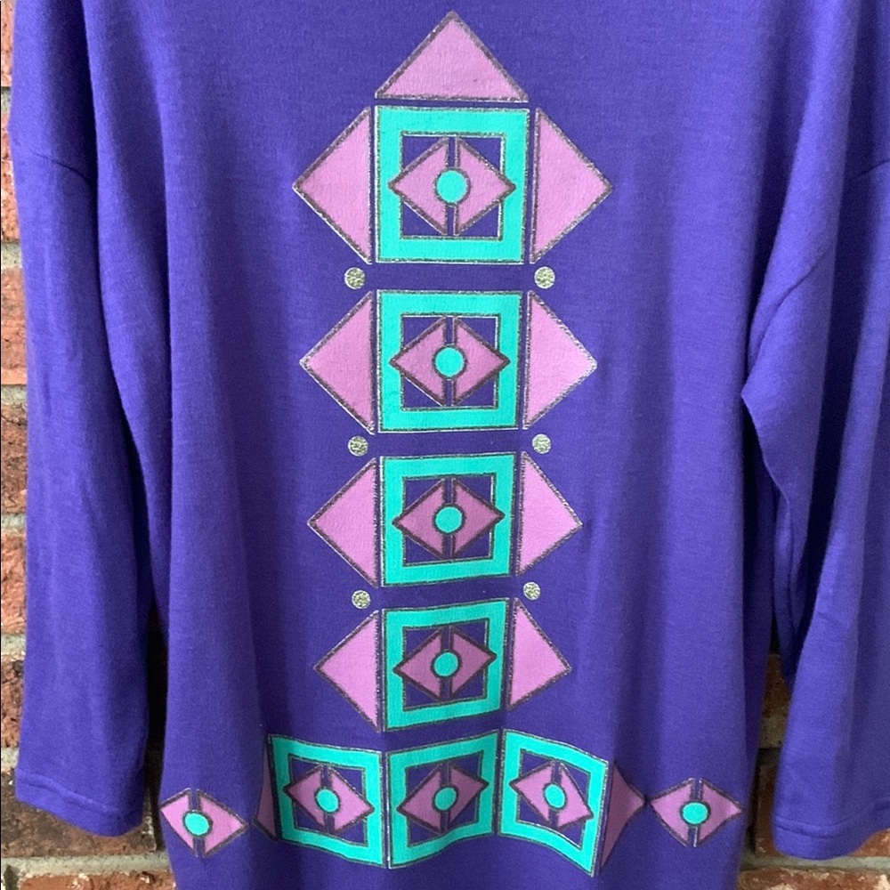 Vintage Diana Marco Purple Teal Geometric Print Sweater - Picture 5 of 7